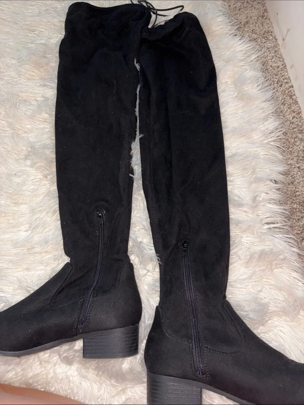 Over-the-Knee Black Stretch Suede Boots